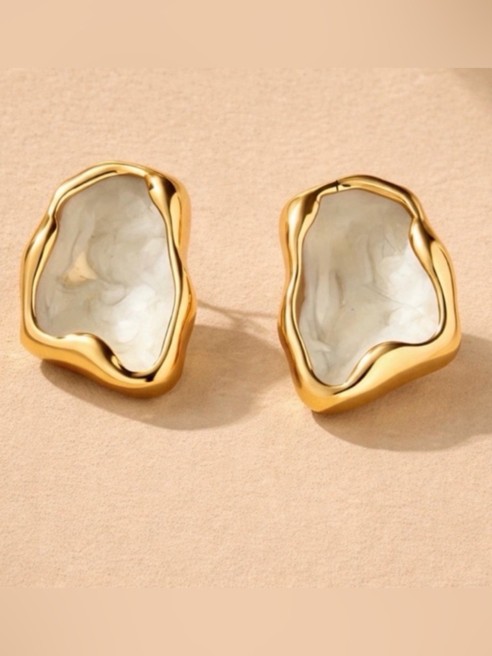 White Marble Gold Plated Earrings